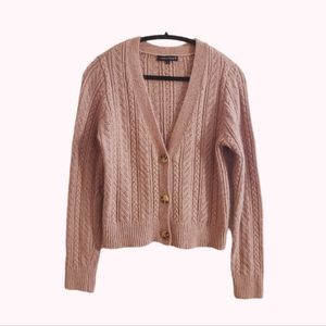 Cottagecore Love Ellie Brown Pink Cable-Knit Chunky Cardigan